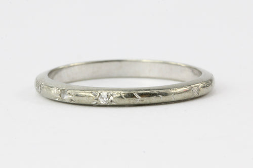18K White Gold Art Deco Wedding Band with 3 Single Cut Diamonds - Queen May