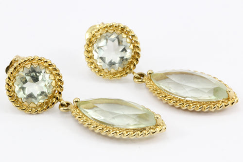 14K Yellow Gold Round & Marquise Aquamarine Drop Earrings - Queen May