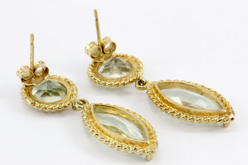 14K Yellow Gold Round & Marquise Aquamarine Drop Earrings - Queen May
