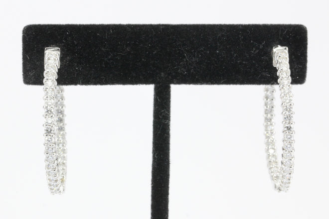 14K White Gold In and Out Diamond 35mm Hoop Earrings - Queen May