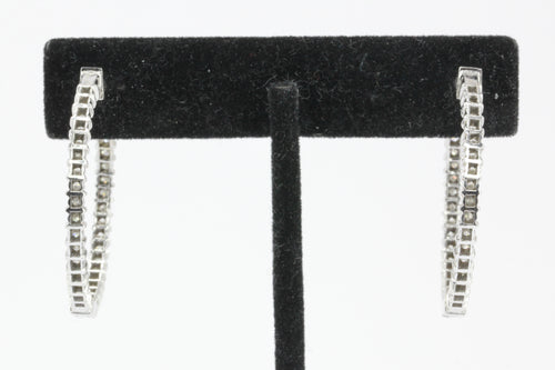 14K White Gold In and Out Diamond 35mm Hoop Earrings - Queen May