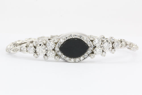 14K White Gold Diamond and Onyx Watch Conversion Bracelet - Queen May