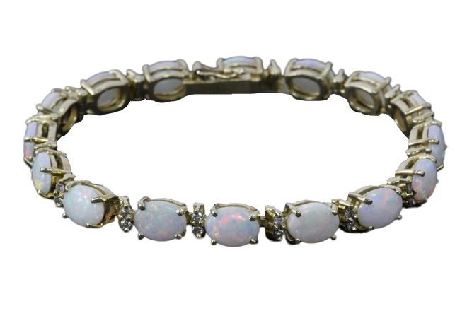 14K Yellow Gold 12 CTW Opal and Diamond Bracelet - Queen May