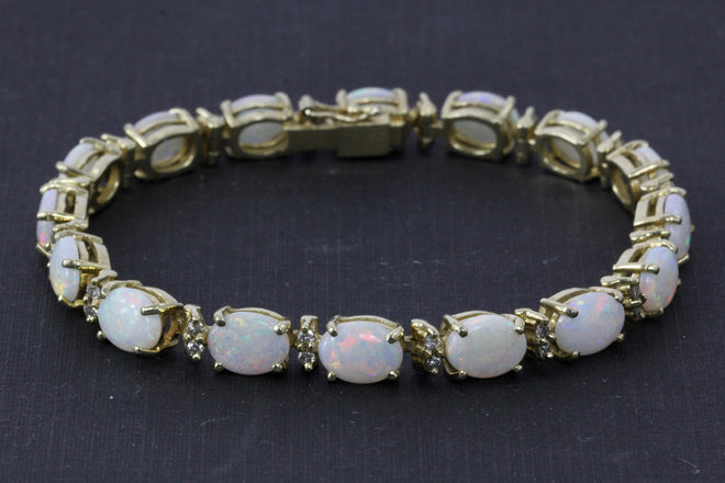 14K Yellow Gold 12 CTW Opal and Diamond Bracelet - Queen May