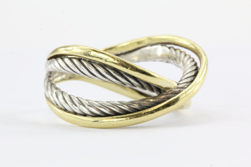 David Yurman Cable Crossover 18K Gold & Sterling Silver Ring Band - Queen May
