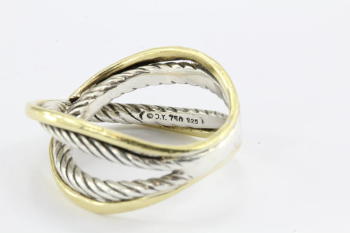 David Yurman Cable Crossover 18K Gold & Sterling Silver Ring Band - Queen May