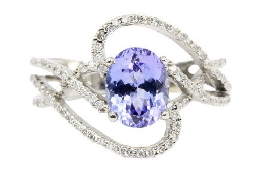 18k White Gold 2.01 Carat Tanzanite Diamond Ring w/ Papers Size 8.75 - Queen May