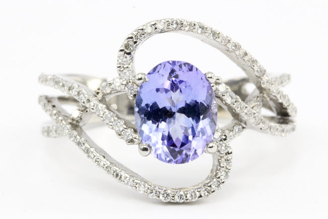 18k White Gold 2.01 Carat Tanzanite Diamond Ring w/ Papers Size 8.75 - Queen May