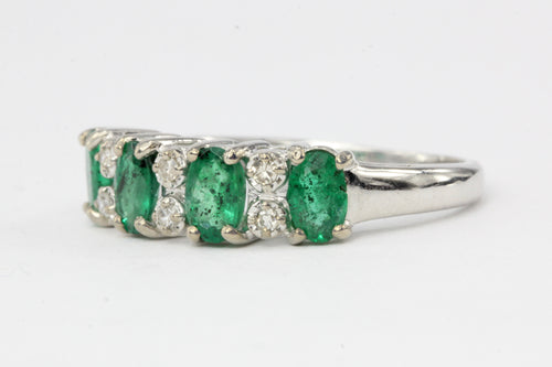 14K White Gold 1 Carat Emerald and Diamond Band - Queen May