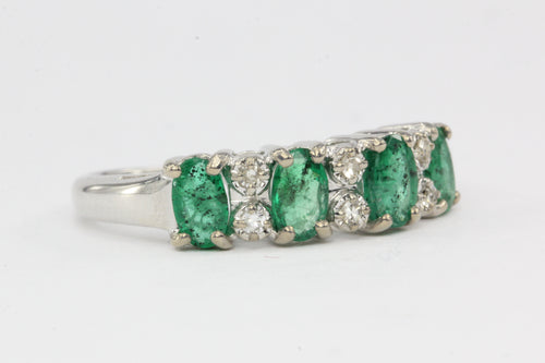 14K White Gold 1 Carat Emerald and Diamond Band - Queen May