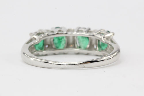 14K White Gold 1 Carat Emerald and Diamond Band - Queen May