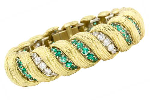 Hammerman Bros 18K Gold Diamond Emerald Barber Pole Tennis Bracelet - Queen May