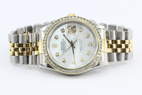 Rolex Oyster Perpetual Datejust 16233 Diamond Bezel Stainless 18K Mens Watch - Queen May