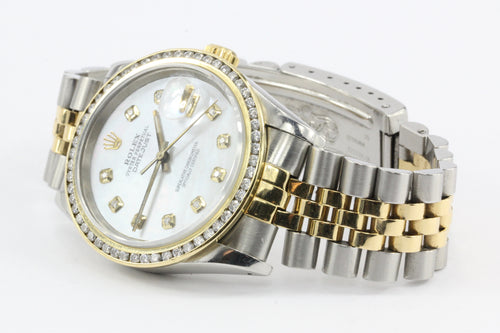 Rolex Oyster Perpetual Datejust 16233 Diamond Bezel Stainless 18K Mens Watch - Queen May