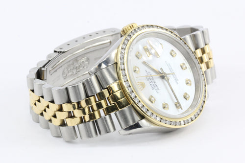 Rolex Oyster Perpetual Datejust 16233 Diamond Bezel Stainless 18K Mens Watch - Queen May