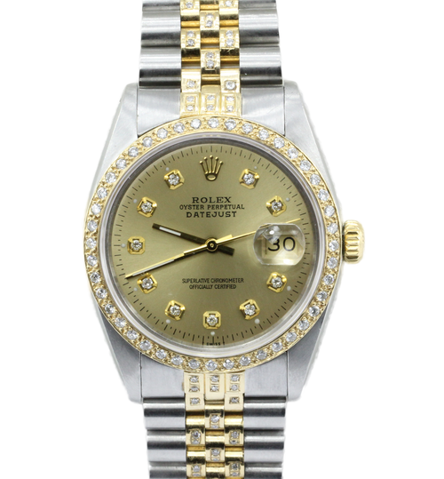 Rolex Oyster Perpetual Datejust 16013 Diamond Stainless 18K Mens Watch - Queen May