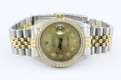 Rolex Oyster Perpetual Datejust 16013 Diamond Stainless 18K Mens Watch - Queen May