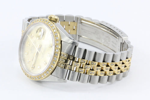 Rolex Oyster Perpetual Datejust 16013 Diamond Stainless 18K Mens Watch - Queen May