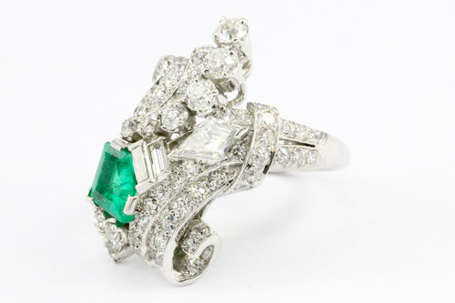Retro Art Deco Platinum Diamond Emerald Cluster Ring C.1930's - Queen May