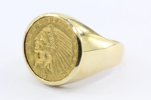 14K Gold US 1913 $2.50 Gold Indian Quarter Eagle Coin Ring Size 10.75 - Queen May