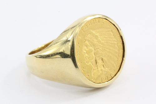 14K Gold US 1913 $2.50 Gold Indian Quarter Eagle Coin Ring Size 10.75 - Queen May