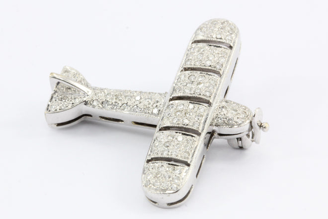 18K White Gold Diamond J. Gideon Airplane Brooch/Pin - Queen May