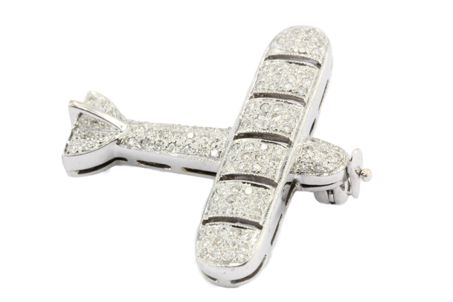 18K White Gold Diamond J. Gideon Airplane Brooch/Pin - Queen May