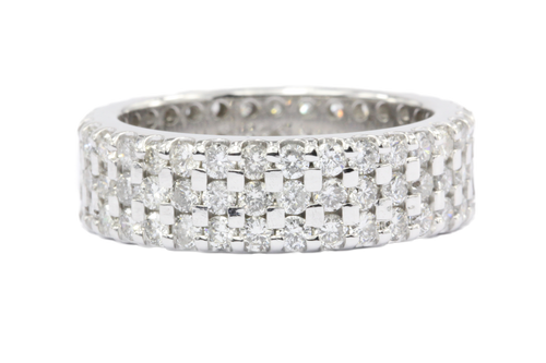 14K White Gold 3 Row 3 CTW Diamond Full Eternity Band Ring Size 6.5 - Queen May