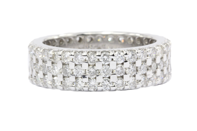 14K White Gold 3 Row 3 CTW Diamond Full Eternity Band Ring Size 6.5 - Queen May