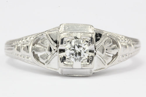 Art Deco 18k White Gold Old European Cut Diamond Engagement Ring c. 1920 - Queen May