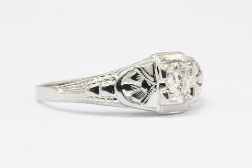 Art Deco 18k White Gold Old European Cut Diamond Engagement Ring c. 1920 - Queen May
