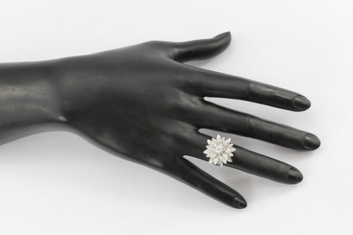 Retro 14K White Gold Diamond Floral Star Burst Ring c.1950's - Queen May