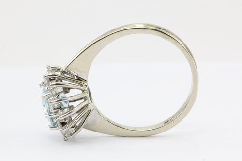 14K White Gold Diamond & 2 Carat Aquamarine Halo Ring - Queen May