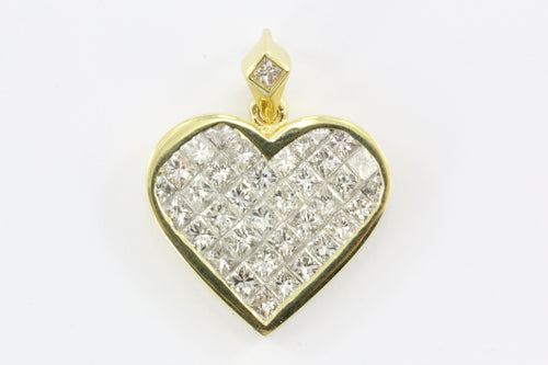 18K Gold Invisible Set Princess Cut 5 CTW Diamond Heart Pendant - Queen May