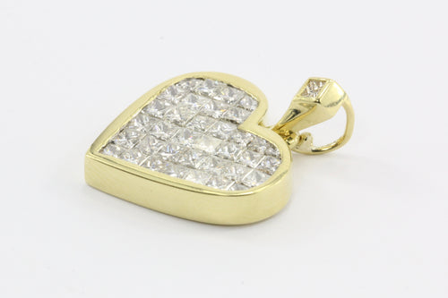 18K Gold Invisible Set Princess Cut 5 CTW Diamond Heart Pendant - Queen May