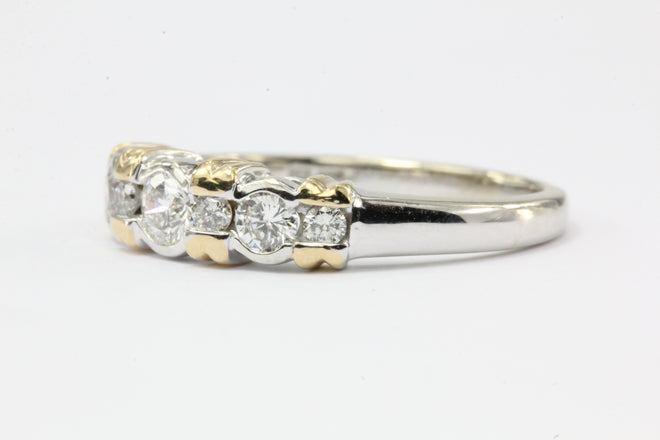 14K White & Yellow Gold Inset Diamond Band Ring - Queen May