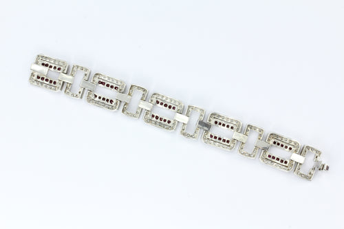 18K White Gold Ruby & Diamond Oval Link Tennis Bracelet 26 CTW - Queen May