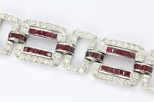 18K White Gold Ruby & Diamond Oval Link Tennis Bracelet 26 CTW - Queen May