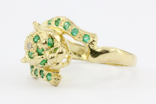 14K Gold Emerald & Diamond Panther Ring Size 6.75 - Queen May