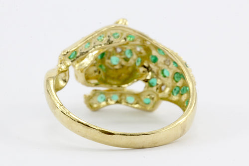 14K Gold Emerald & Diamond Panther Ring Size 6.75 - Queen May