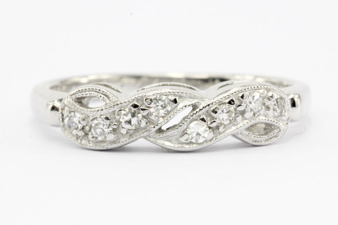 Art Nouveau 14K White Gold Diamond Wedding Band c.1917 - Queen May