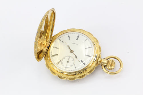 18K Gold Enamel 1883 pocket Watch by Western Watch Case Rockford Movement - Queen May