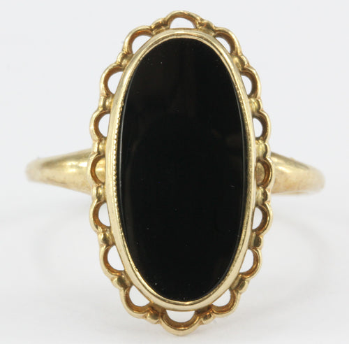 Victorian Revival 10k Black Onyx Ring by Plainville Stock Co. c.1930's - Queen May