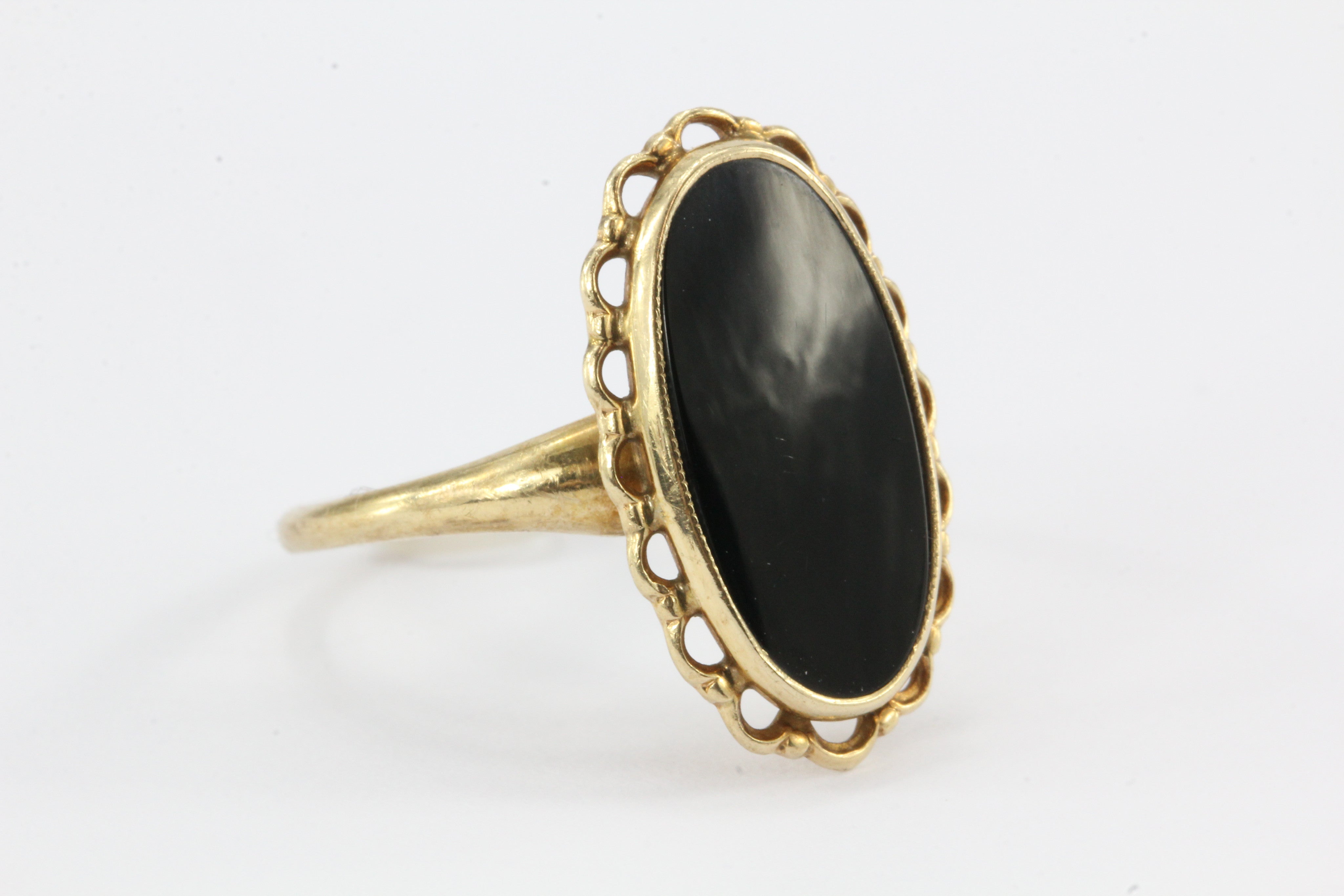 Victorian Revival 10k Black Onyx Ring by Plainville Stock Co. c.1930's