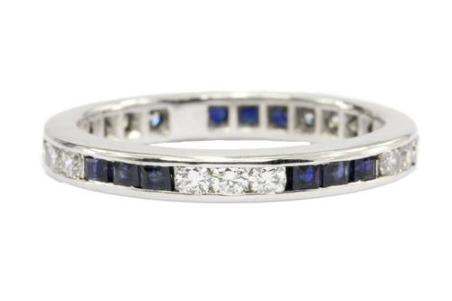 Platinum Diamond & Sapphire 1 CTW Eternity Band Size 6.75 - Queen May