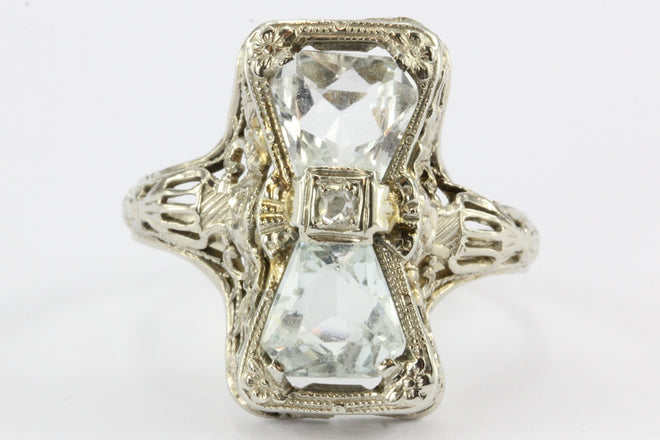 Antique Art Deco 14K White Gold Aquamarine & Diamond SMCO Streicher Mfg Co. - Queen May