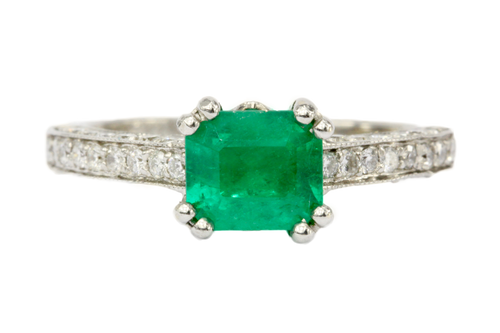 18K White Gold Emerald & Diamond Engagement Ring - Queen May