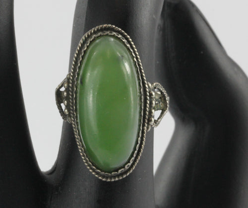 Vintage Arab Silver & Green Serpentine Middle Eastern Chunky Ring - Queen May
