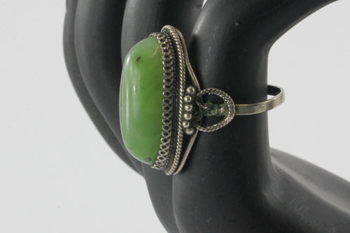 Vintage Arab Silver & Green Serpentine Middle Eastern Chunky Ring - Queen May