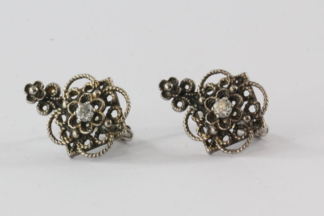 Vintage Sterling Silver Soviet Russia Filigree Earrings - Queen May